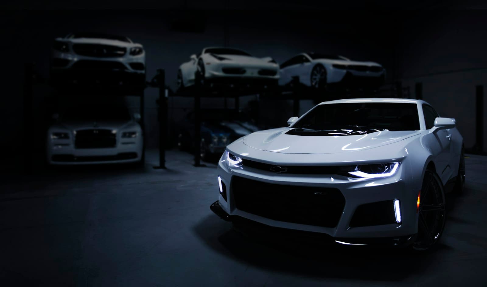 Car in a dark showroom