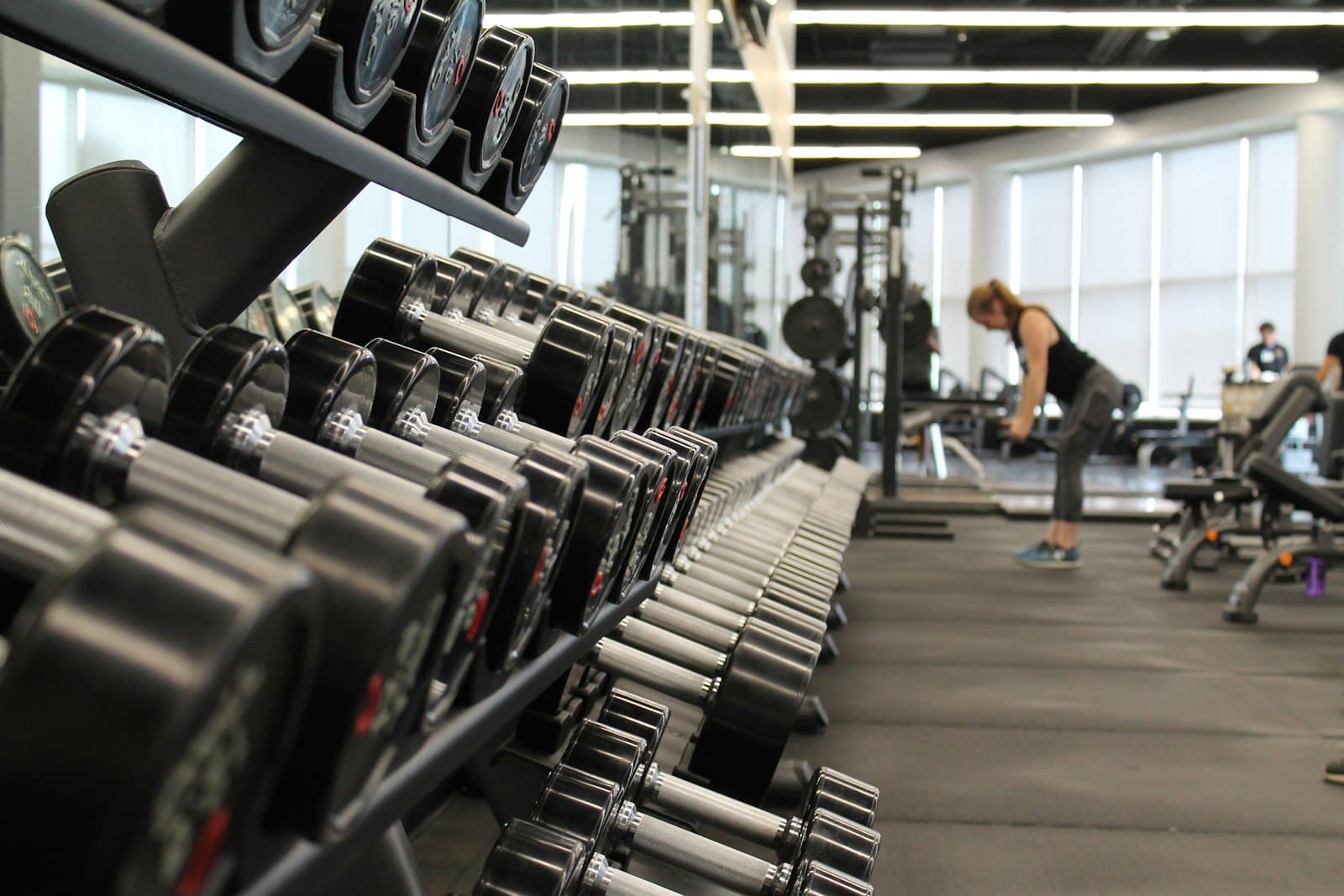 Gym with dumbbell racks